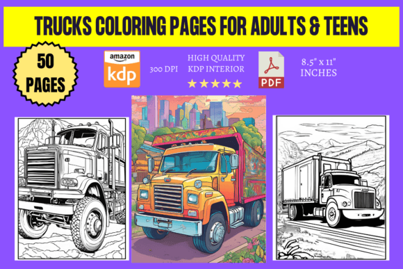 50 Unique Trucks Coloring Pages for Adults, Teens & Kids – Printable Digital Download